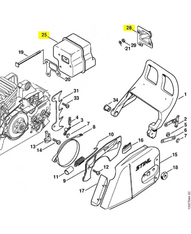 Silencieux 029/039 1127-140-0601. Pièce détachée Stihl / Vicking
