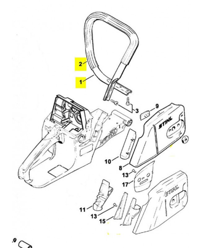 Repères 1 et 2 Poignée