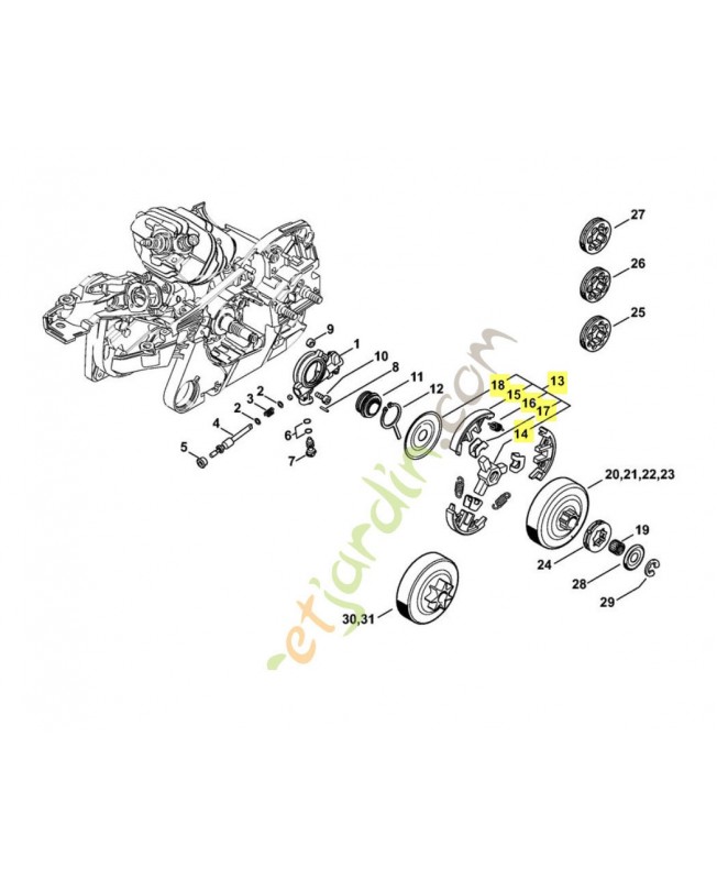 Embrayage Stihl ref. 1121-160-2051 Remplace référence 1141-160-2031
