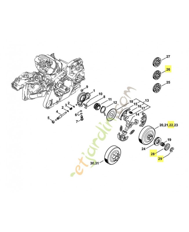 Jeu de pignon a anneau 3/8 7dt