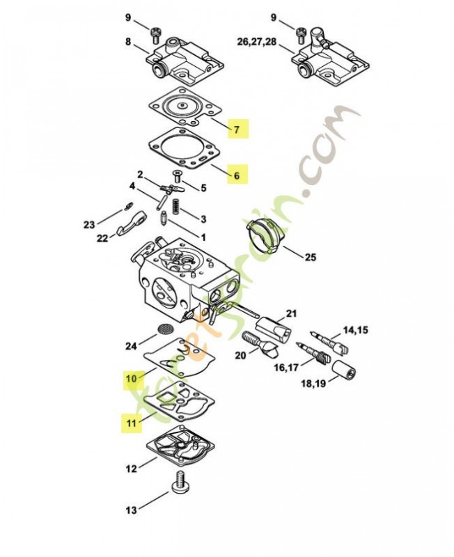 Jeu de pieces carburateur 1143-007-1700. Pièce détachée Stihl / Vicking