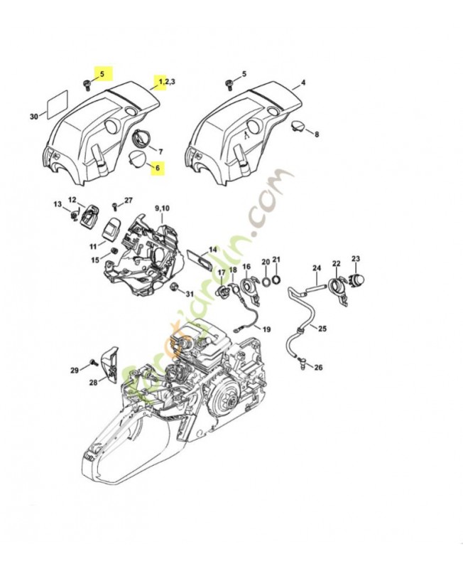 Capot moteur ms 241c-m 1143-080-1618. Pièce détachée Stihl / Vicking