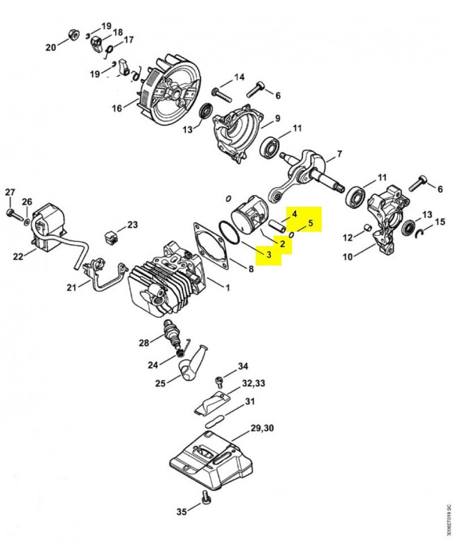 Repères 2 à 5 Piston
