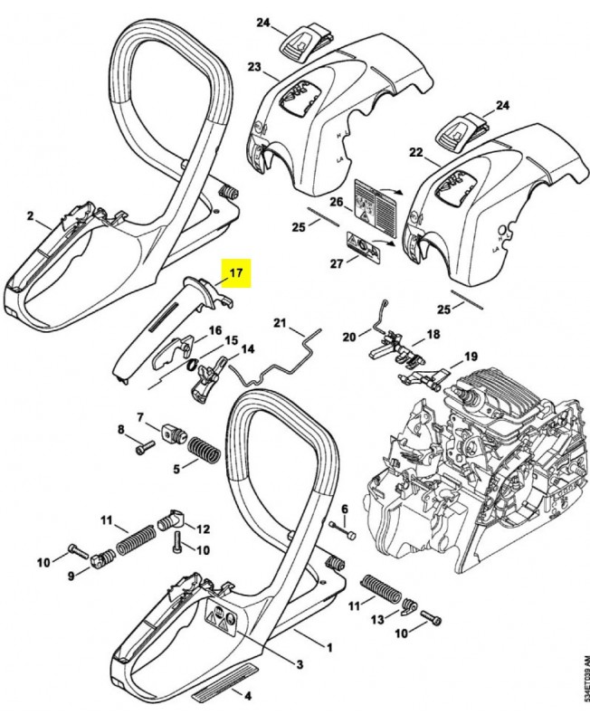 Monture de poignee. Pièce détachée Stihl référence 1139-791-0600