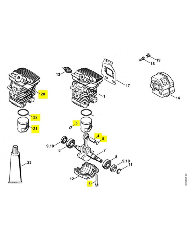Repères 4 à 6 et 20 à 22 Cylindre