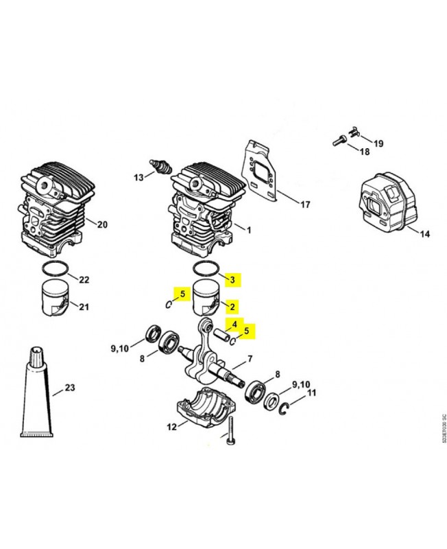 Repères 2 à 5 Piston