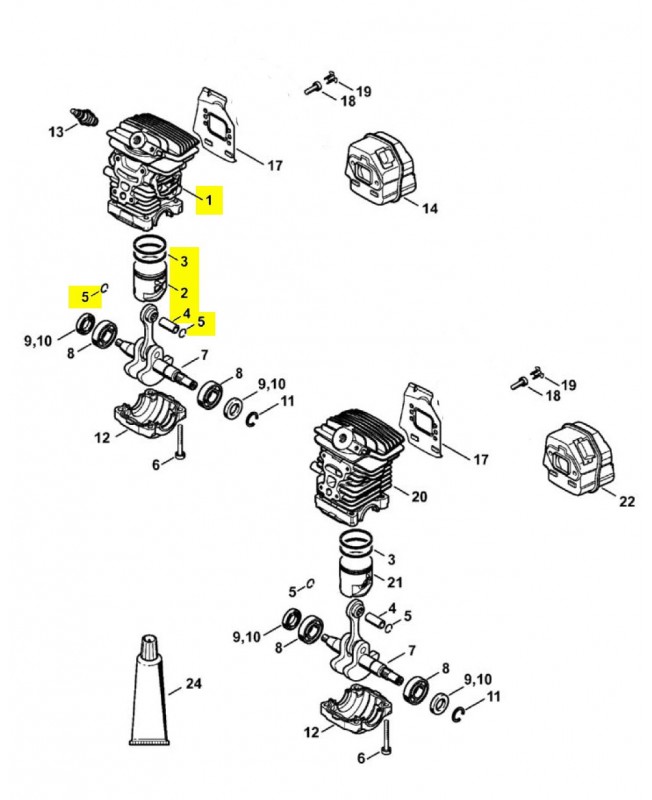 Repères 1 à 5 Cylindre