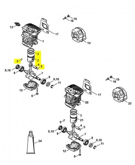 Repères 2 à 5 Piston