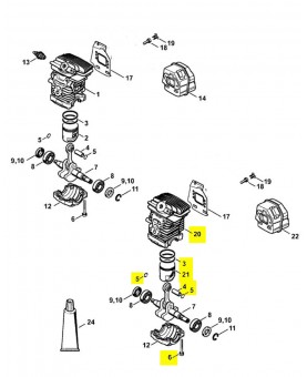 Repères 3 à 6-20 et 21 Cylindre