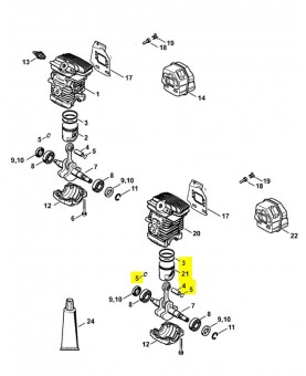 Repères 3 à 5 et 21 Piston