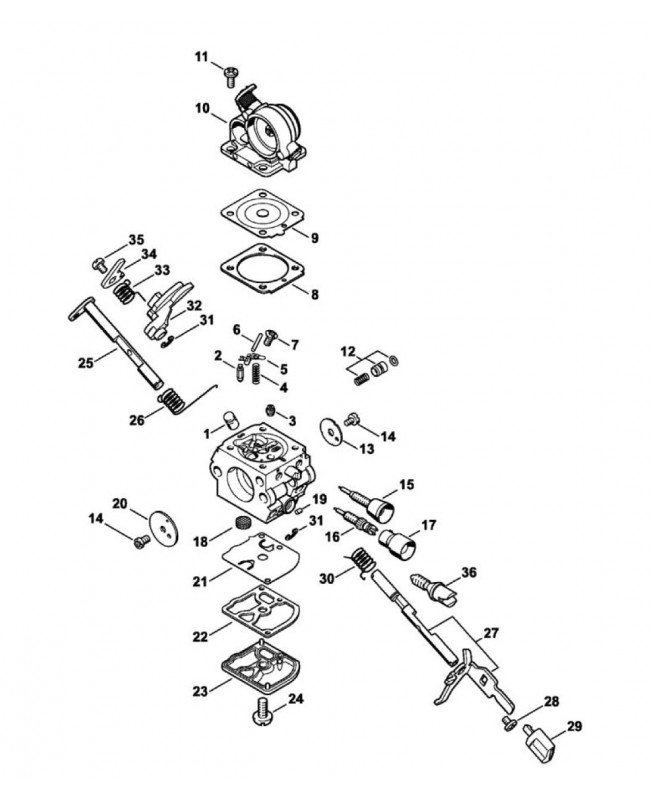 Repères 1 à 36 Carburateur