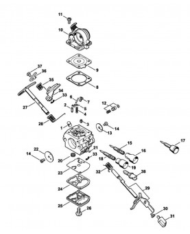 Repères 1 à 14 et 17 à 38 Carburateur