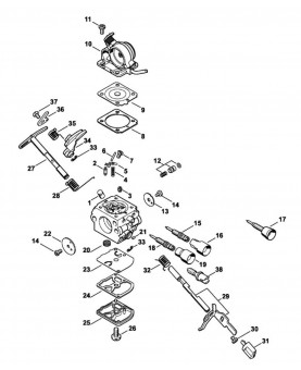 Repères 1 à 14 et 17 à 38 Carburateur