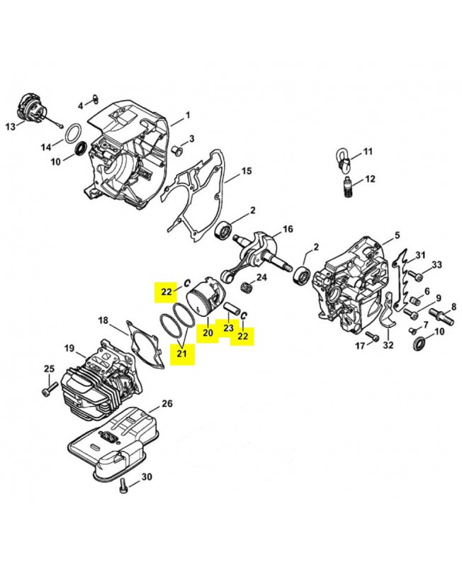 Repères 21 à 23 Piston