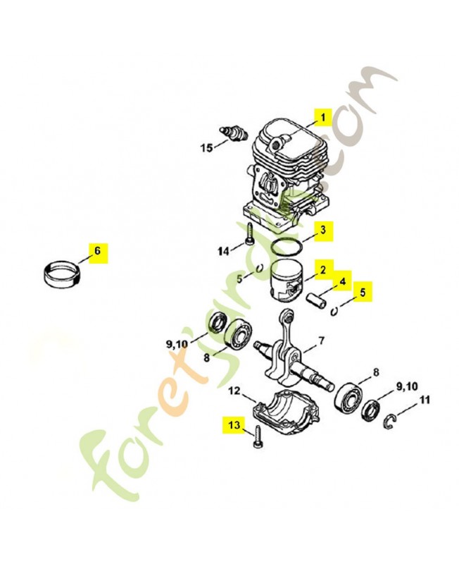 Cylindre+piston d37/ms170 2mix 1130-020-1212