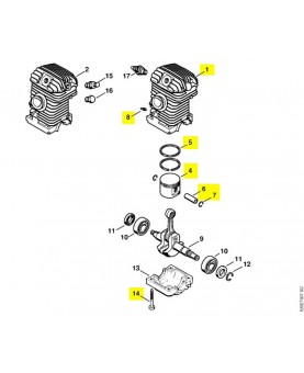 Repères 1-4 à 8 et 14 Cylindre