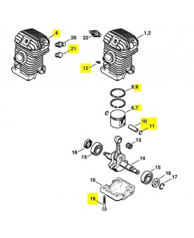 Repères 4-7-9 à 12-19 et 21 Cylindre