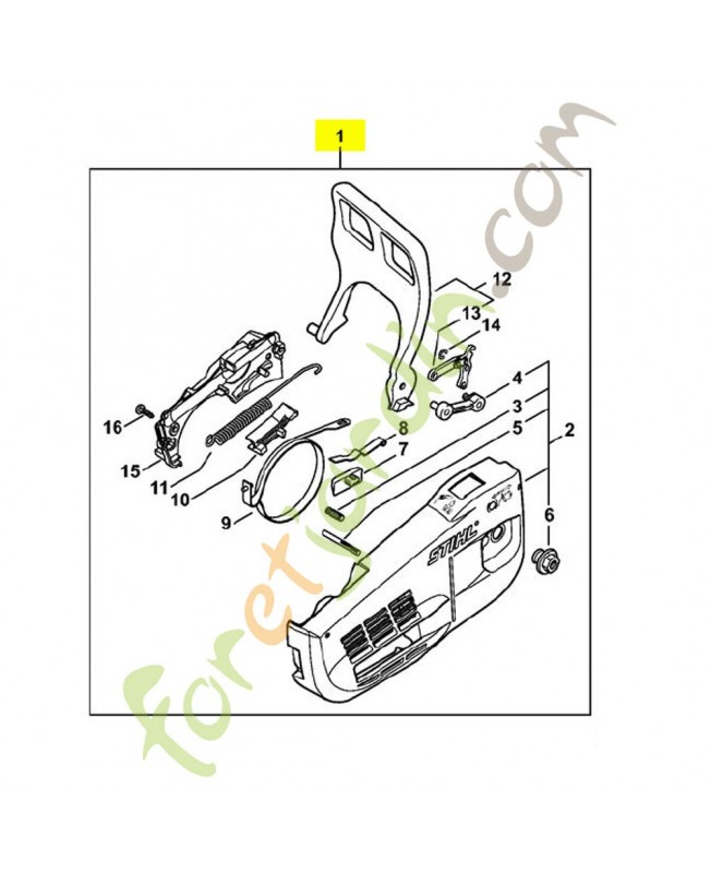 Couvercle frein de chaine complet. Pièce détachée Stihl référence 1145-640-1701