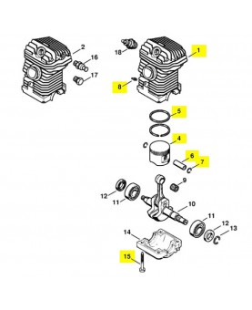 Repères 1-4 à 8 et 15 Cylindre