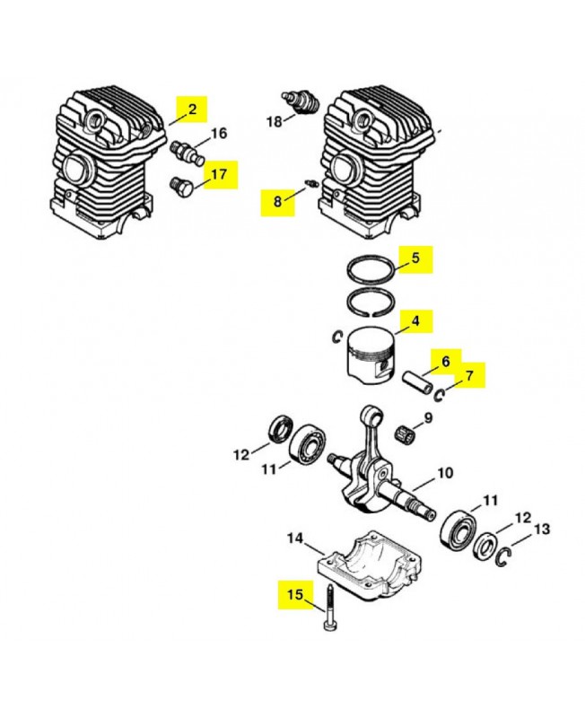 Repères 2-4 à 8-15 et 17 Cylindre
