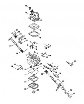 Repères 1 à 14 et 17 à 38 Carburateur
