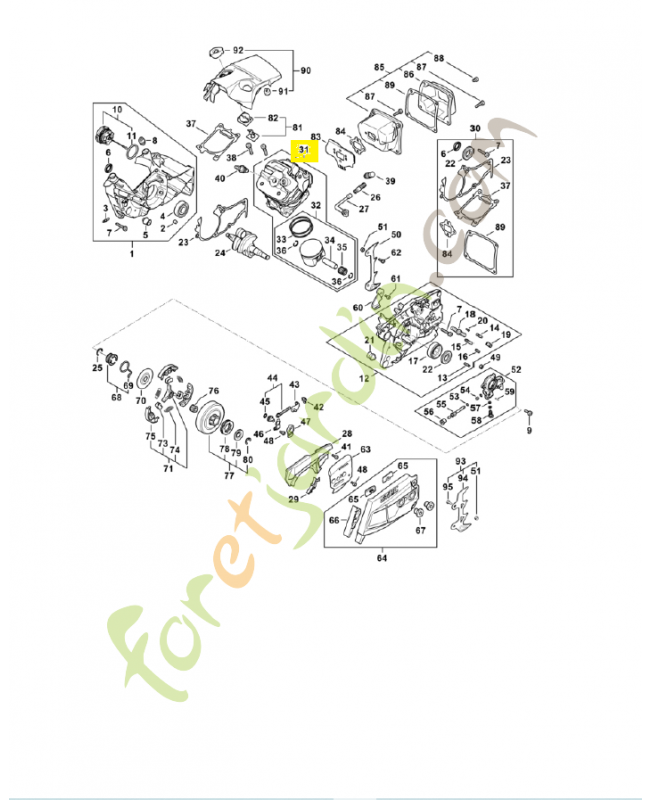 Cylindre avec piston ø 54 mm 1147-020-1200. Pièce détachée Stihl 