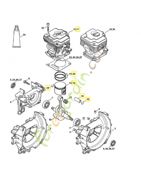 Cylindre avec piston d.44mm 4147-020-1208. Pièce de rechange Sithl 
