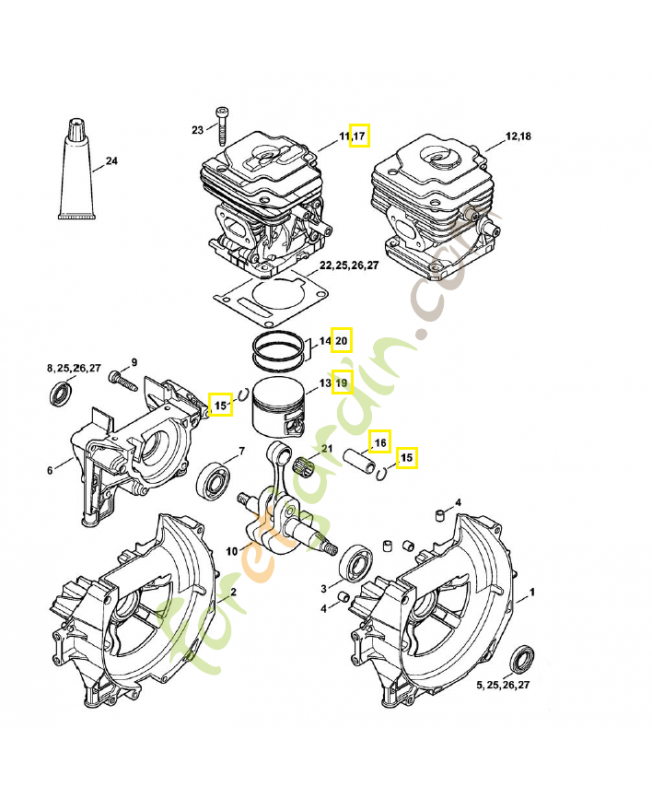 Cylindre avec piston d.44mm 4147-020-1208. Pièce de rechange Sithl 