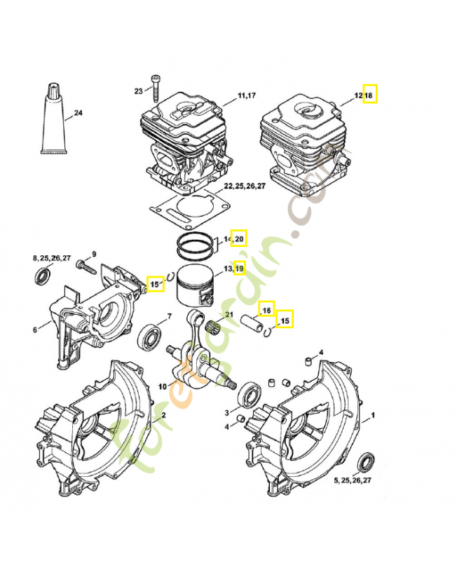 Cylindre piston d.44mm 4147-020-1205. Pièce de rechange Sithl 