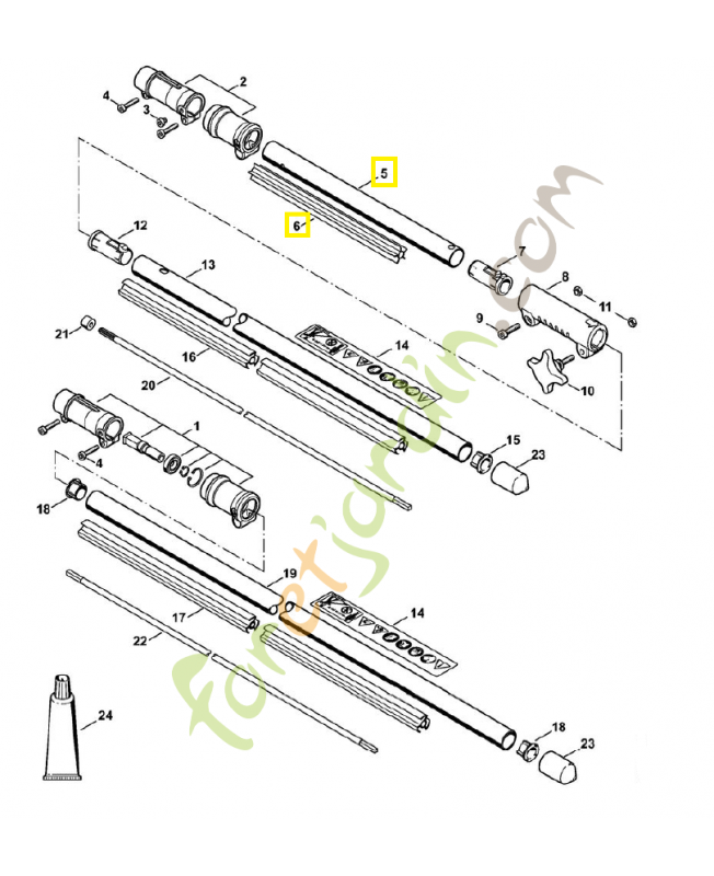 Tube complet d.25,4mm 4147-710-7118. Pièce de rechange Sithl / Vicking