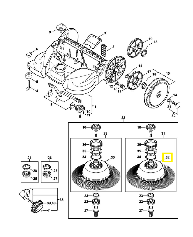 Balai rotatif droit 4860-730-3809. Pièce détachée Stihl 