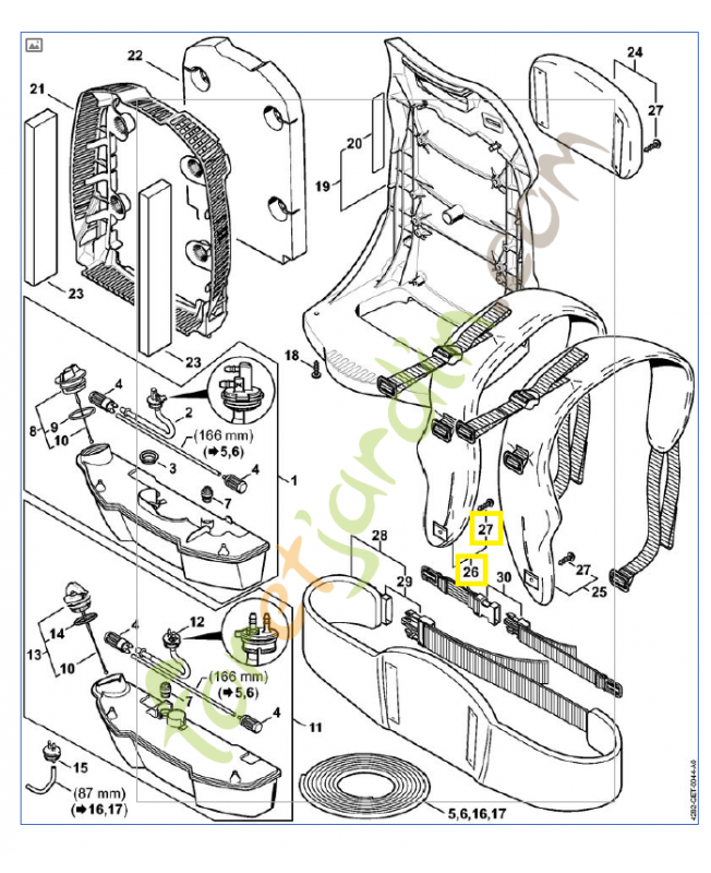 Bretelle gauche pour souffleur stihl 4282-710-9030. Pièce de rechange Sithl / Vicking
