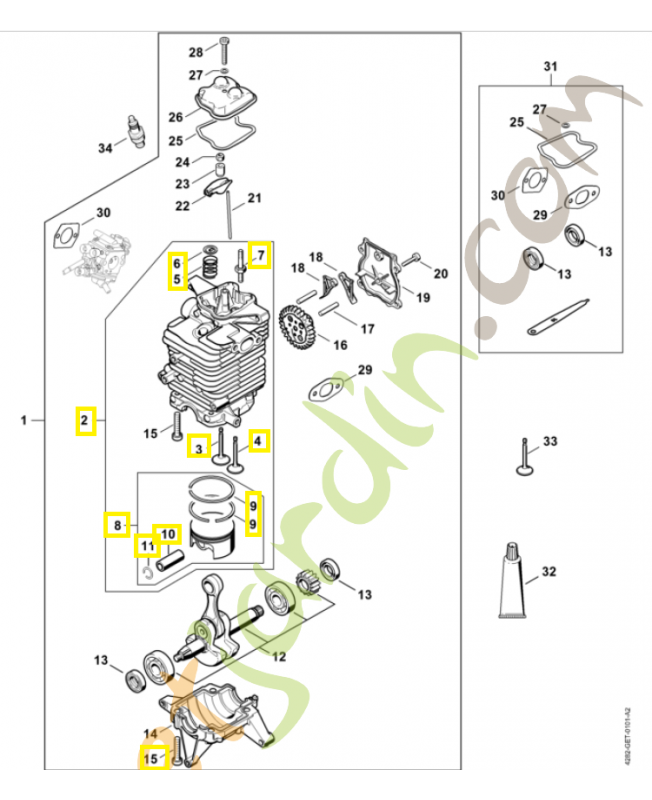Cylindre + piston d.50 4282-020-1200. Pièce de rechange Sithl / Vicking