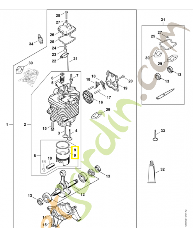Segment de piston 4283-034-3006. Pièce de rechange Sithl / Vicking