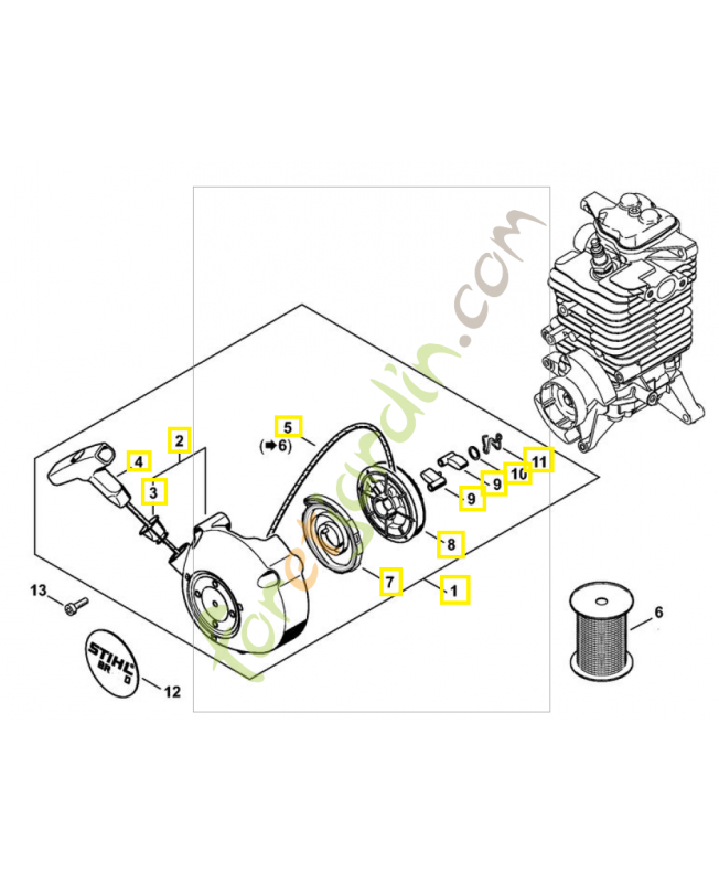Couvercle lanceur avec lanceur 4282-190-0303. Pièce détachée Stihl / Vicking