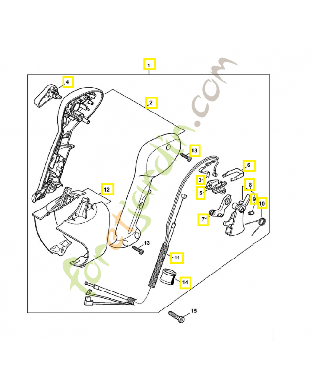 Poignée de commande avec câble de commande des gaz 4282-790-4902. Pièce détachée Stihl / Vicking