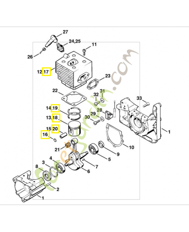 Cylindre + piston d46mm 4203-020-1201. Pièce détachée Stihl / Vicking