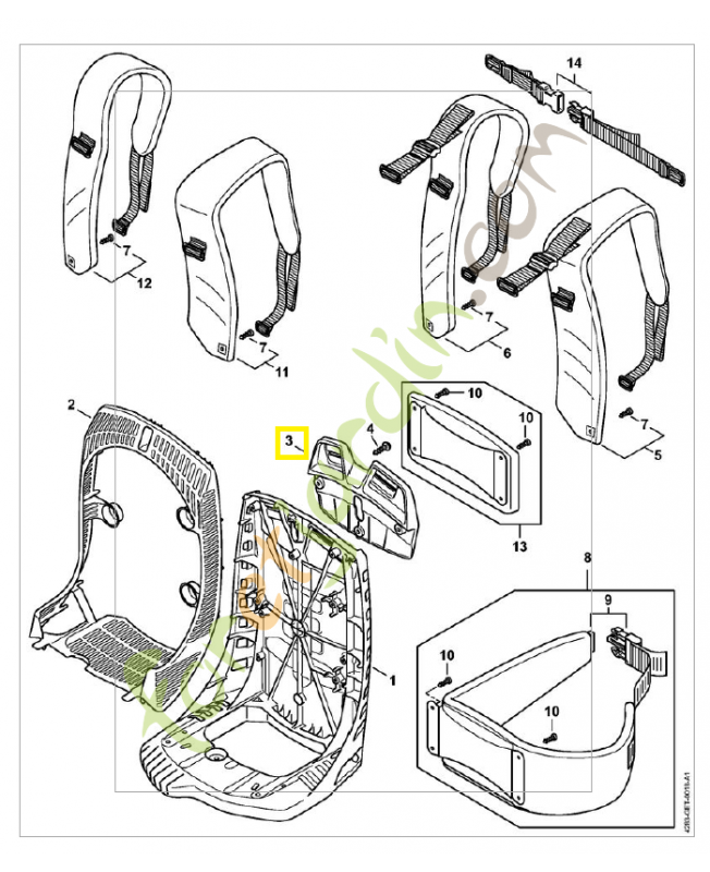 Plaque dorsale 4283-701-1801. Pièce détachée Stihl / Vicking
