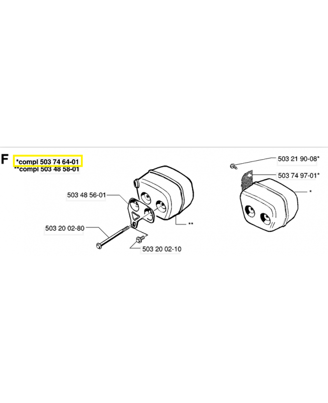 Silencieux 503746401. Pièce de rechange Husqvarna