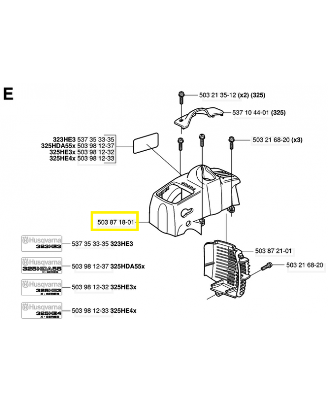 Capot cylindre 503871801. Pièce de rechange Husqvarna