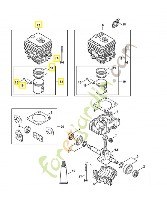 Cylindre + piston diam.34 mm 4241-020-1200. Pièce de rechange Sithl / Vicking