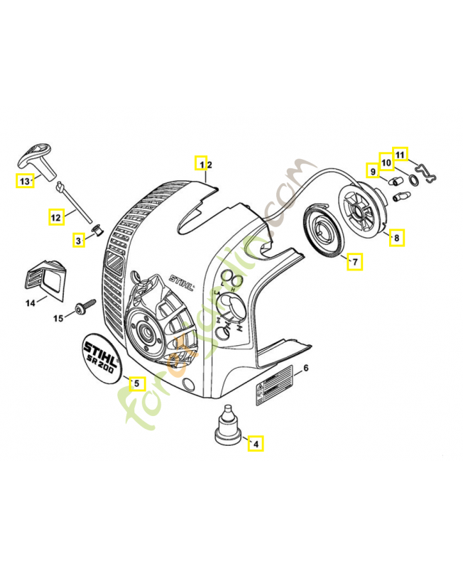 Carter de ventilateur avec lanceur 4241-080-2111. Pièce détachée Stihl / Vicking