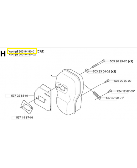 Silencieux complet 503949001. Pièce de rechange Husqvarna