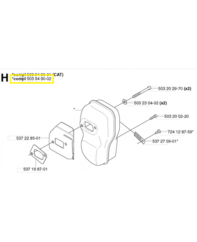 Silencieux complet 503949002. Pièce de rechange Husqvarna