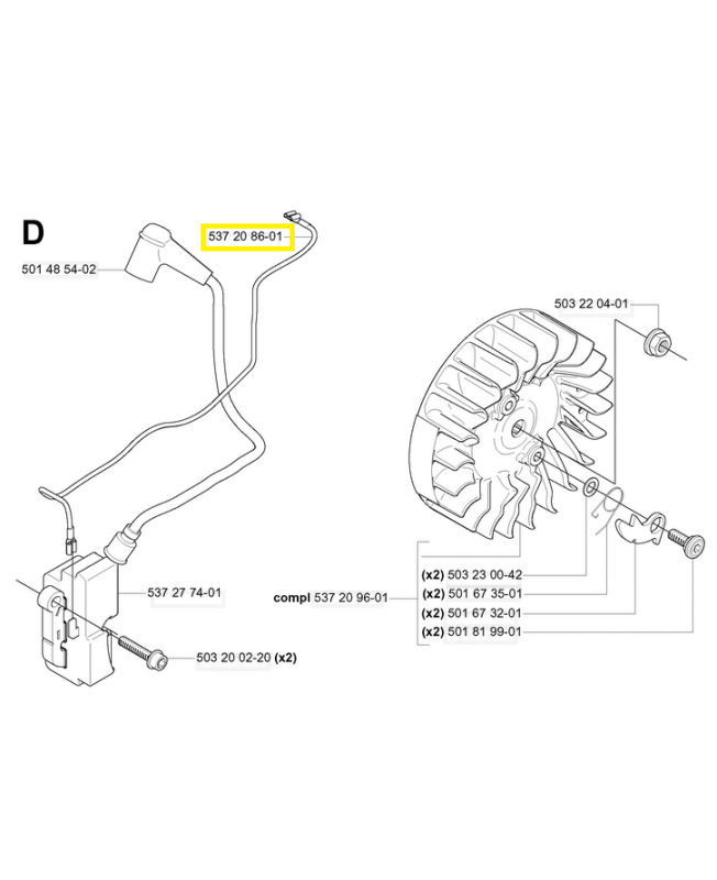 Câble court-circuit 537208601. Pièce de rechange Husqvarna