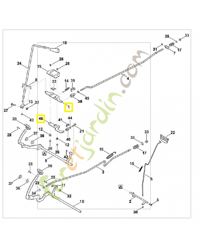 Jeu levier et inverseur 6140-007-1000. Pièce de rechange Sithl / Vicking