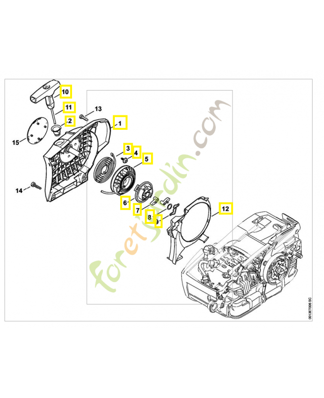 Carter de ventilateur avec lanceur 1145-080-2102. Pièce de rechange Sithl / Vicking Carter de ventilateur avec lanceur 1145-080-2102. Pièce de rechange Sithl / Vicking