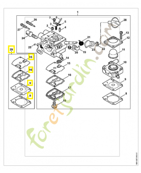 Jeu de joints carburateur 4147-007-1702. Pièce détachée Stihl / Vicking