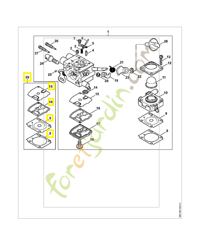 Jeu de joints carburateur 4147-007-1702. Pièce détachée Stihl / Vicking