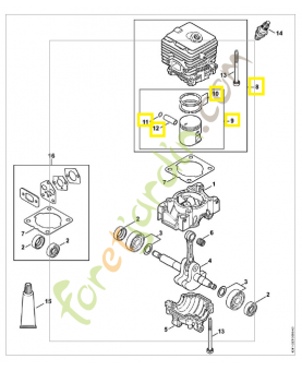 Cylindre + piston diam 34mm 4241-020-1201. Pièce de rechange Sithl / Vicking